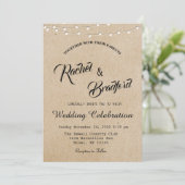 Rustikale Vintage String Lights Hochzeit Einladung (Stehend Vorderseite)