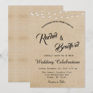 Rustikale Vintage String Lights Hochzeit Einladung