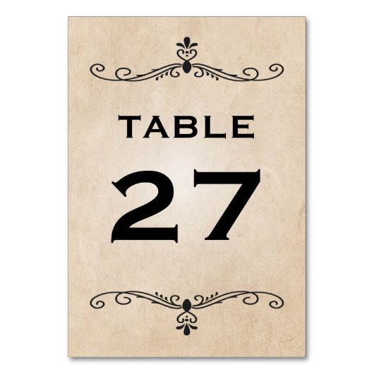 Rustikale Vintage Tischnummer Karten (Vorderseite)