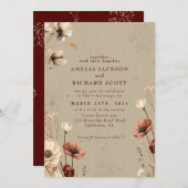 Rustikale Vintage trockene Wildblumen Burgund Wedd Einladung (Vorne/Hinten)