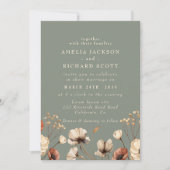 Rustikale Vintage trockene Wildblumen Heiraten grü Einladung (Vorderseite)