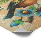 Rustikale Vintage Vögel und Blume Shabby Elegance Poster (Ecke)