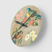 Rustikale Vintage Vögel und Blume Shabby Elegance Runde Wanduhr (Winkel)