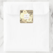 Rustikale Vintage Wasserfarbenblütenhochzeit Quadratischer Aufkleber (Tasche)