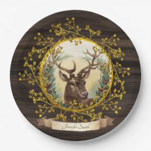 Rustikale Vintage-Weihnachts-Hirsch-Personalisiert Pappteller