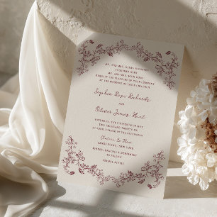 Rustikale Vintage-Wein-Blumen-Linienkunst-Hochzeit Einladung