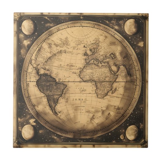 Rustikale Vintage Weltkarte (6) Fliese (Vorderseite)