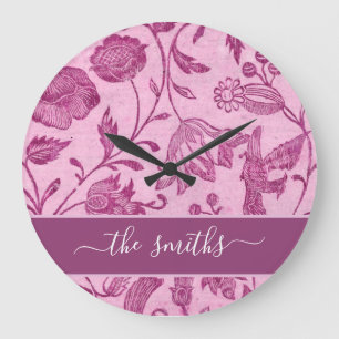 Rustikale Vintage-Wildblumen Lila Floral Große Wanduhr