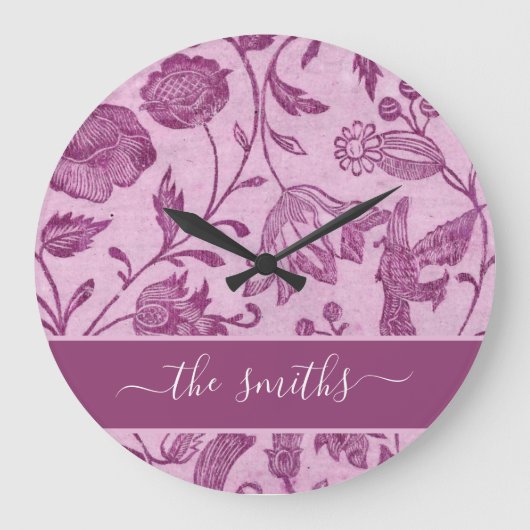 Rustikale Vintage Wildblumen Lila Große Wanduhr (Vorderseite)