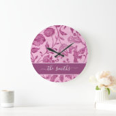 Rustikale Vintage Wildblumen Lila Große Wanduhr (Zuhause)