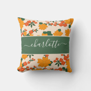 Rustikale Vintage Wildblumen Orange Floral Kissen