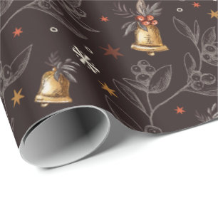 Rustikale Vintage-Winter-Beeren-Glocken-Weihnachts Geschenkpapier