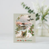 Rustikale Vintage Winterlandschaft mit Holly Postkarte (Stehend Vorderseite)