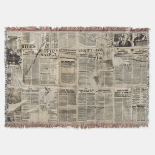Rustikale Vintage-Zeitungs-Patchwork-Collage Decke