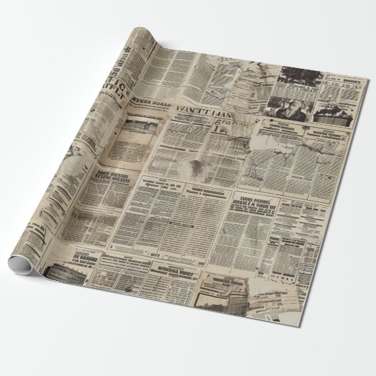 Rustikale Vintage-Zeitungs-Patchwork-Collage Geschenkpapier (Ungerollt)