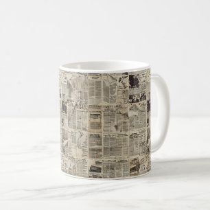 Rustikale Vintage-Zeitungs-Patchwork-Collage Kaffeetasse