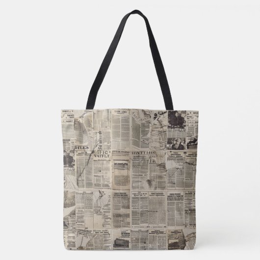 Rustikale Vintage-Zeitungs-Patchwork-Collage Tasche (Vorderseite)