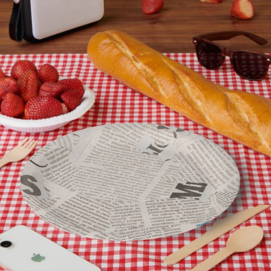 Rustikale Vintage Zeitungsdrehteile drucken Pappteller (Picknick)