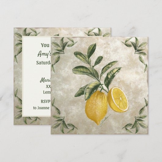 Rustikale Vintage Zitronen Einladung (Vorne/Hinten)