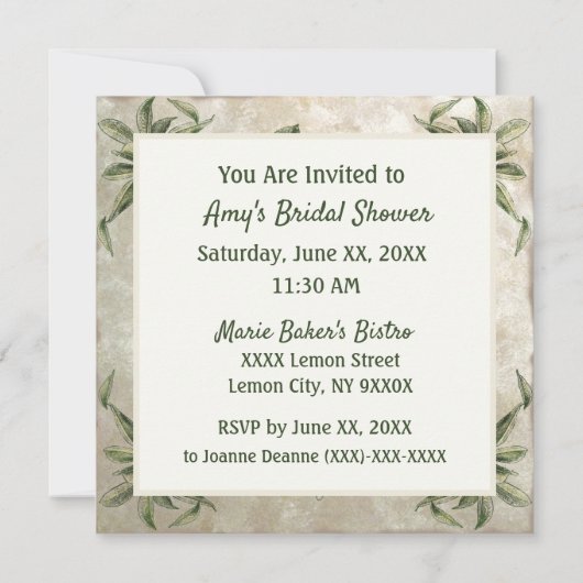 Rustikale Vintage Zitronen Einladung (Rückseite)