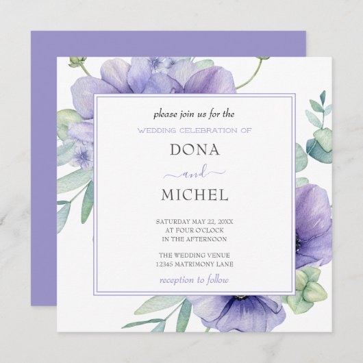 Rustikale Violet Summer Wild Floral Wedding Einladung (Vorne/Hinten)