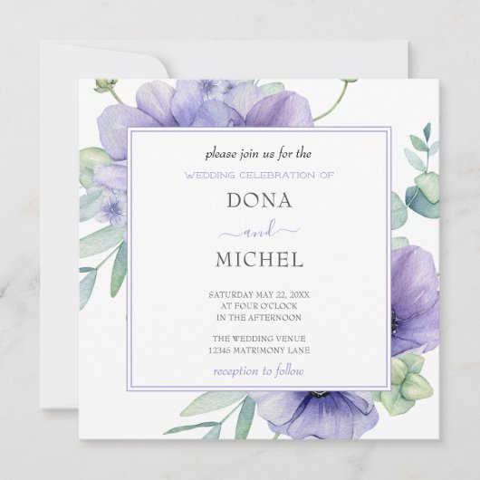 Rustikale Violet Summer Wild Floral Wedding Einladung (Vorderseite)