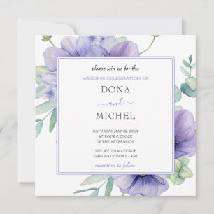 Rustikale Violet Summer Wild Floral Wedding Einladung