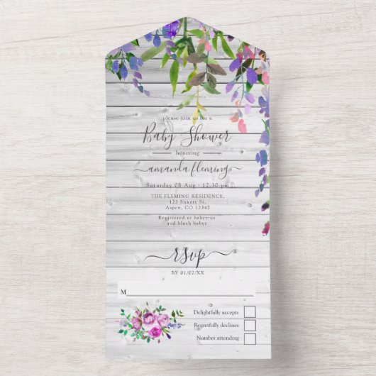 Rustikale Violett-Blumendusche All In One Einladung (Innen Boden)