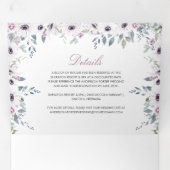 Rustikale Violett- und Pink-Aquarell-Rose Hochzeit Dreifach Gefaltete Einladung (Innen Erste Seite)