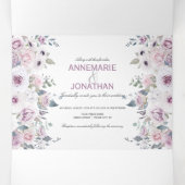 Rustikale Violett- und Pink-Aquarell-Rose Hochzeit Dreifach Gefaltete Einladung (Innenseite Mitte)