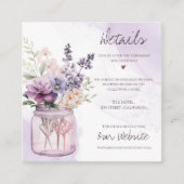 Rustikale violette Blumen im Mason Jar Hochzeitsst Begleitkarte (Vorderseite)