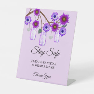 Rustikale violette Blumen Mason Jar Hochzeitsicher Sockelschild