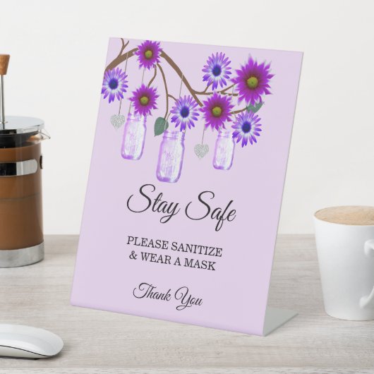 Rustikale violette Blumen Mason Jar Hochzeitsicher Sockelschild (In SItu)