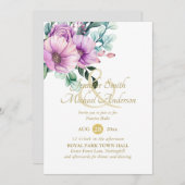 Rustikale violette Blumen Nuestra Boda Einladung (Vorne/Hinten)