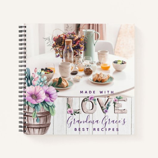 Rustikale violette Blumen Rezept Buch für Großmutt (Vorderseite)