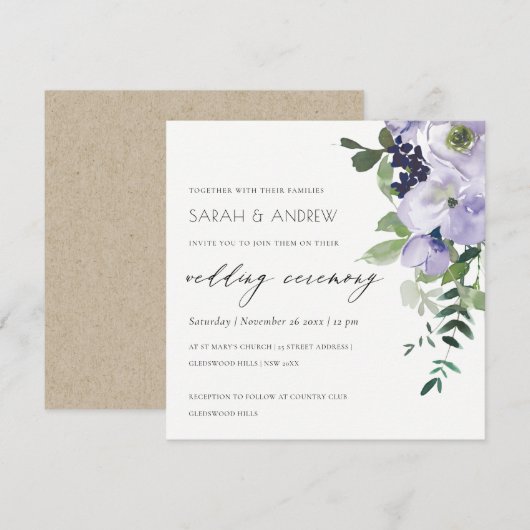 Rustikale Violette Lila Blütenblätter Einladung (Vorne/Hinten)