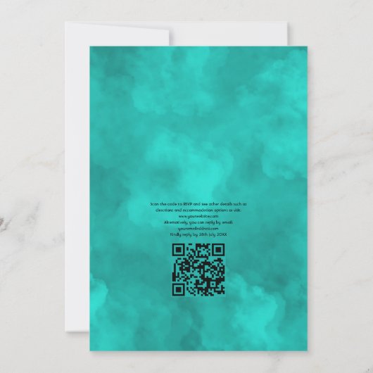 Rustikale Violette und türkisfarbener QR-Code Hoch Einladung (Rückseite)