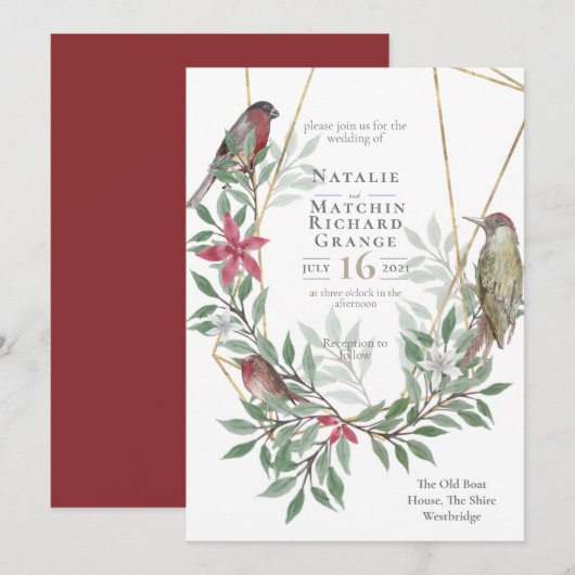 Rustikale Vögel botanische Vintage Einladung (Vorne/Hinten)