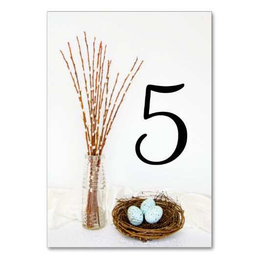 Rustikale Vogel-Notgroschen und Wedding Tischnummer (Vorderseite)