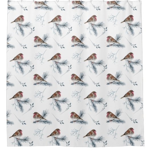 Rustikale Vögel und Kiefernstränge Duschvorhang (Vorderseite)