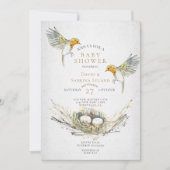 Rustikale Vögel und Nest Wasserfarbe Twins Kinderd Einladung (Vorderseite)