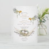 Rustikale Vögel und Nest Wasserfarbe Twins Kinderd Einladung (Stehend Vorderseite)