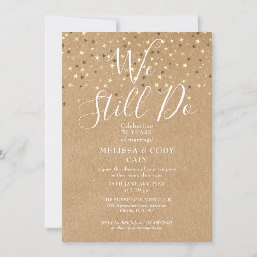 Rustikale Vow Erneuerung wir noch Gold Stars Invit Einladung (Vorderseite)