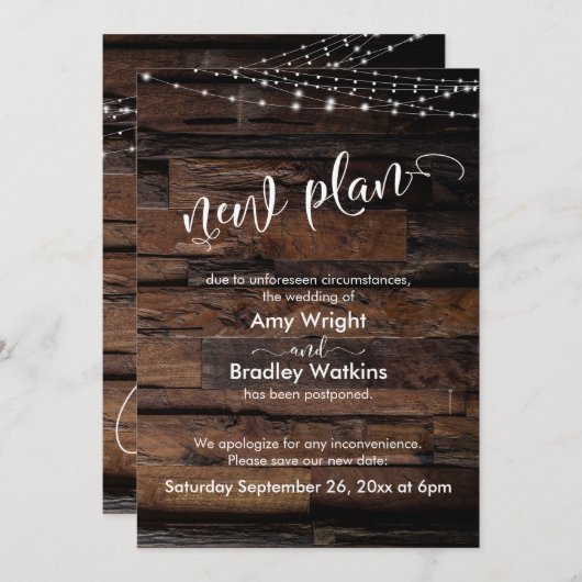 Rustikale w/Lights Neuer Plan Verspätete Hochzeits Einladung (Vorne/Hinten)