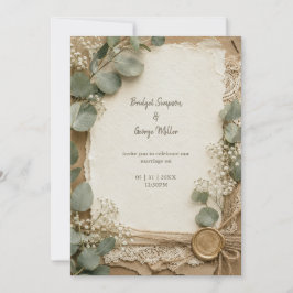 Rustikale Wachssiegel-Eukalyptus-Hochzeit Einladung