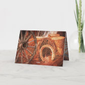 Rustikale Wagenrad-Hufeisen Western Style Holida Feiertagskarte (Rückseite)