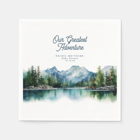 Rustikale Wald-Baby-Party zur Bergabenteuer Serviette (Vorderseite)