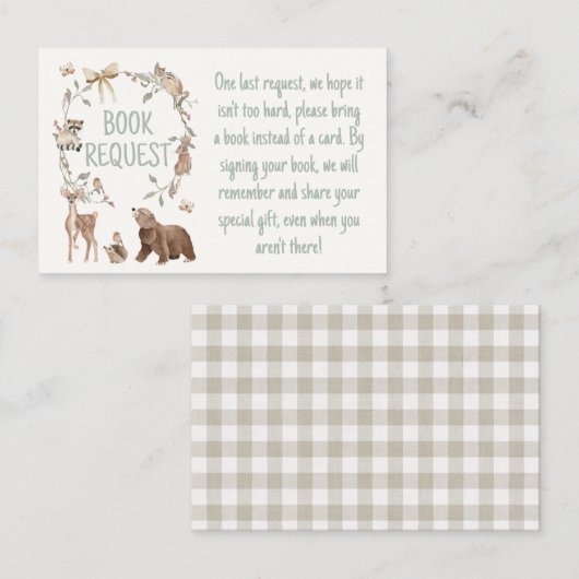 Rustikale Wald-Baby-Shower-Buch-Anfrage-Einlage Treuekarte (Vorne/Hinten)