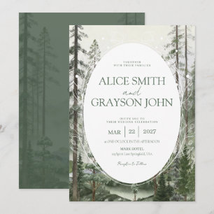 Rustikale Wald Baum Klassische Aquarell-Hochzeit Einladung