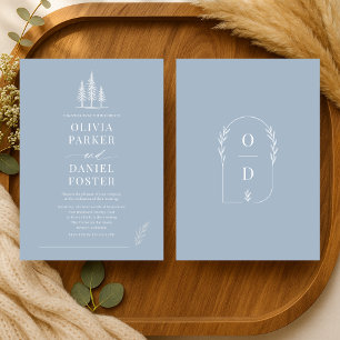 Rustikale Wald-Hochzeit mit Dusty Blue Linienkunst Einladung